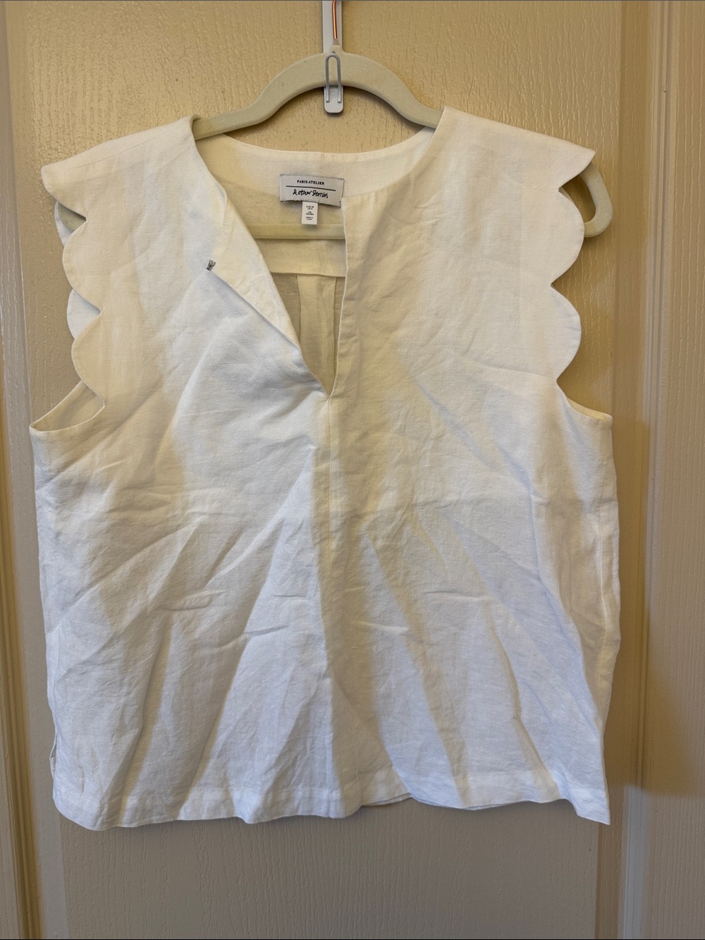 & Other Stories White Scallop Sleeve Linen Camisole